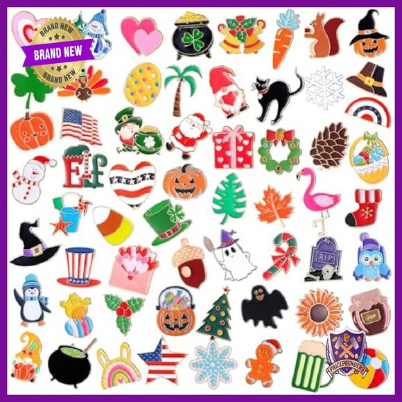 60 Pcs Holiday Enamel Pins Bulk Set Zinc Alloy Backpack Lapel Badge - Picture 2 of 8